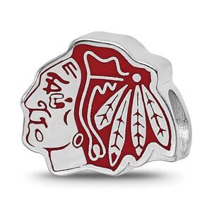 Sterling Silver Rhodium Plated NHL Chicago Blackhawks Enamel Bead
